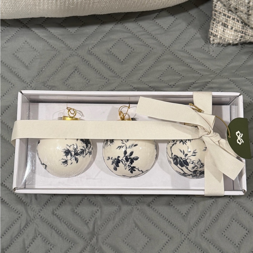 Set of 3 Hand Painted Christmas Ornaments White/Blue - Threshold Studio McGee